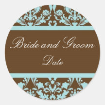 Elegant Blue and Brown Wedding Favour Sticker