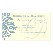 Elegant Blue and Cream Damask Letter D Business Card Templates