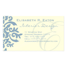 Elegant Blue and Cream Damask Letter E Business Card Template