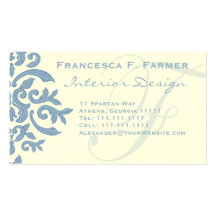 Elegant Blue and Cream Damask Letter F Business Card Templates