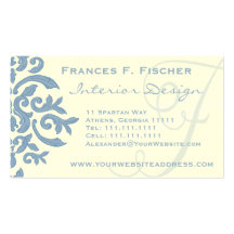 Elegant Blue and Cream Damask Letter F Business Cards