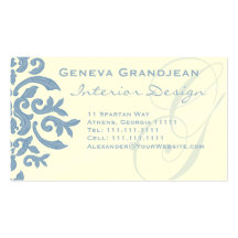 Elegant Blue and Cream Damask Letter G Business Cards