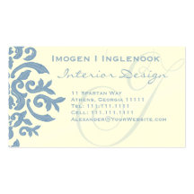 Elegant Blue and Cream Damask Letter I Business Card