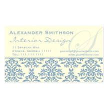 Elegant Blue and Cream Damask Letter S Business Card Templates