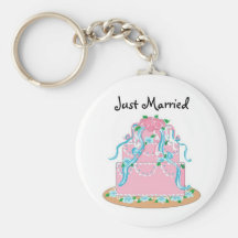 Elegant Blue and Pink Wedding Cake Keychains