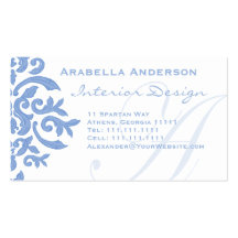 Elegant Blue and White Damask Letter A Business Card Templates