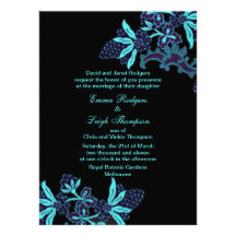 Elegant Blue Floral Wedding Invitation