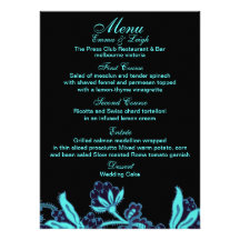 Elegant Blue Floral Wedding Menu template Invitation