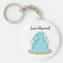 Elegant Blue Wedding Cake - Just Married Keychains