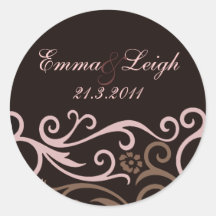 Elegant Brown & Cream Swirl Wedding Envelope Seal Round Sticker