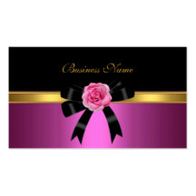 Elegant Business Card Pink Rose Black Gold Bow