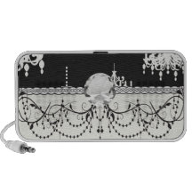 elegant chandelier black white damask design portable speaker