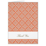 Elegant Coral Rose Damask Thank You Card