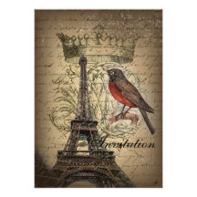 elegant crown robin eiffel tower paris Vintage Custom Invite