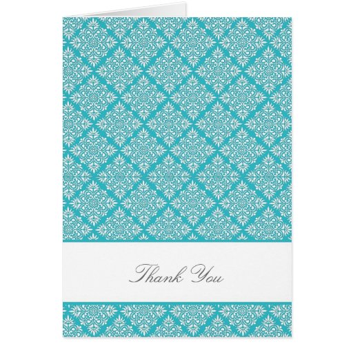 Elegant Curacao Blue Damask Thank You Card