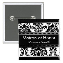 Elegant Damask Bridal Party - Matron of Honour Button