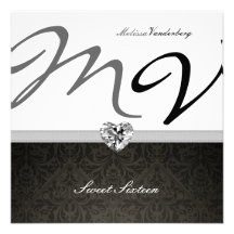 Elegant Damask Monogram Sweet Sixteen Custom Invitations