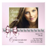 Elegant Diamond Pink Bow Photo Quinceanera Custom Invitations