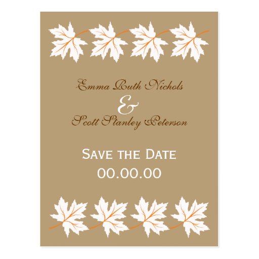 Elegant Fall Maple Leaf Save The Date Postcard