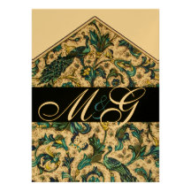 ELEGANT FLORENTINE BLUE GOLD FLORAL MONOGRAM PERSONALISED ANNOUNCEMENTS