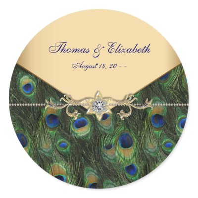 Elegant Gold Peacock Wedding Invitations Sticker by decembermorning