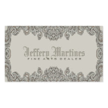 Elegant Gray Ornate Victorian Swirls Frame Business Card Template