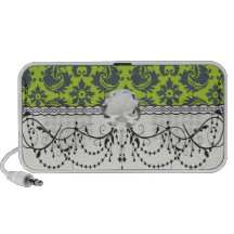 elegant grey and lime ornate damask pattern design notebook speaker
