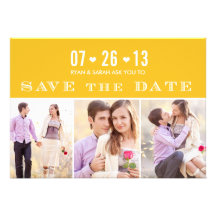 Elegant Heart Yellow Save the Dates with Photos Personalized Invites