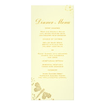 Elegant Ivory & Gold Dragonfly Slim Dinner Menu Rack Cards