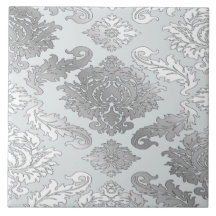 Elegant Large Teal Blue Damask Tile
