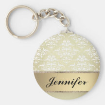 Elegant Light Gold Vintage Damask Pattern Key Chain