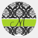 Elegant Monogram Damask Wedding Sticker Green