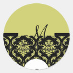 Elegant Monogram Green Damask Wedding Sticker