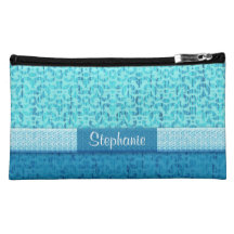 Elegant Ocean Sea Green and Blue Damask Cosmetics Bags