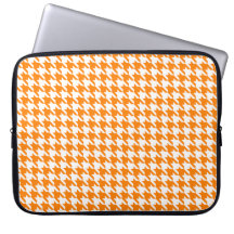 Elegant Orange and White Houndstooth Design Laptop Sleeves