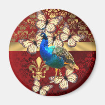 Elegant peacock & butterflies collage fridge magnet