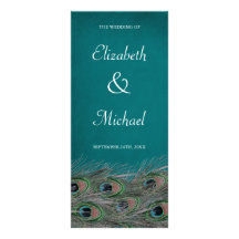 Elegant Peacock Feathers Wedding Program Customized Rack Card