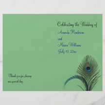 Elegant Peacock Wedding Program (green) Custom Flyer
