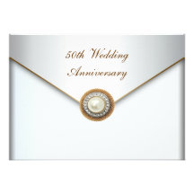 Elegant Pearl Gold 50th Wedding Anniversary Personalised Invite