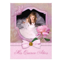 Elegant Photo Pink Butterfly Rose Quinceanera Personalized Announcements