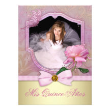Elegant Photo Pink Butterfly Rose Quinceanera Personalised Invite