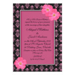 Elegant Pink And Black Damask And Hibiscus Flower Custom Invite
