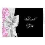 Elegant Pink and Black Damask Thank You Cards