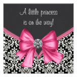 Elegant Pink Black Damask Princess Baby Shower Custom Invitation
