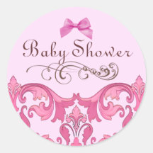 Elegant Pink Damask Baby Shower Envelope Sticker