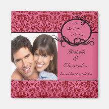 Elegant Pinks Damask Photo Save The Date Magnet