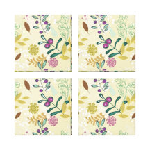 Elegant Purple and Turquoise Floral Leaf Design Stretched Canvas Prints
