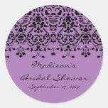 Elegant Purple & Black Damask Bride Shower Sticker