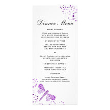 Elegant Purple & White Dragonfly Slim Dinner Menu Personalized Rack Card