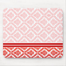 Elegant Red and white damask wedding gift Mouse Pads